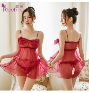 FEE ET MOI See Through Bow Tie Dress (Burgundy)